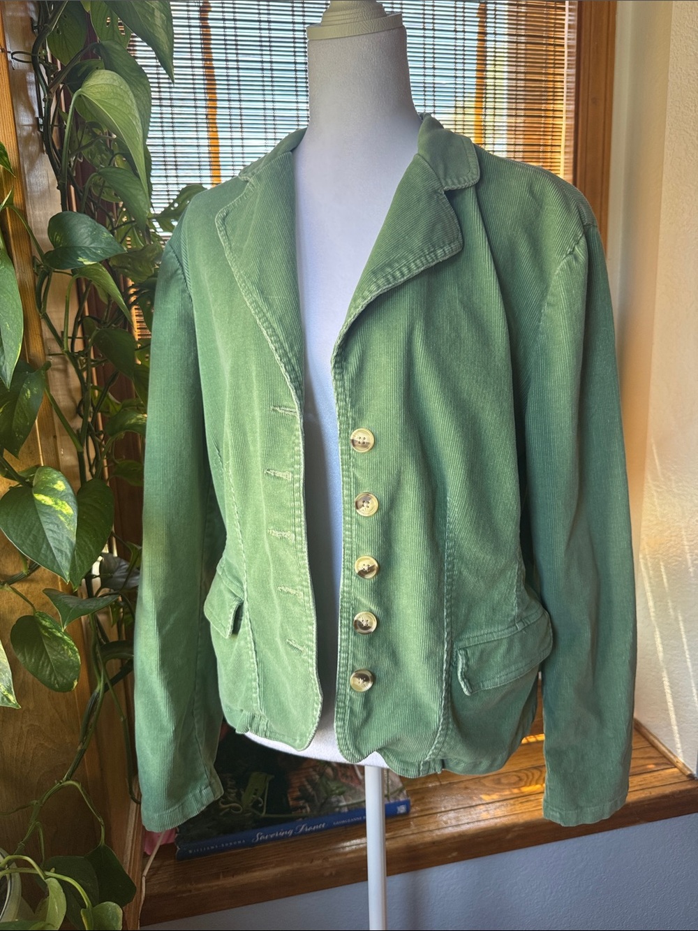 SZ Large St. John’s Bay Sage Green Blazer Corduroy button up Jacket - Picture 2 of 7